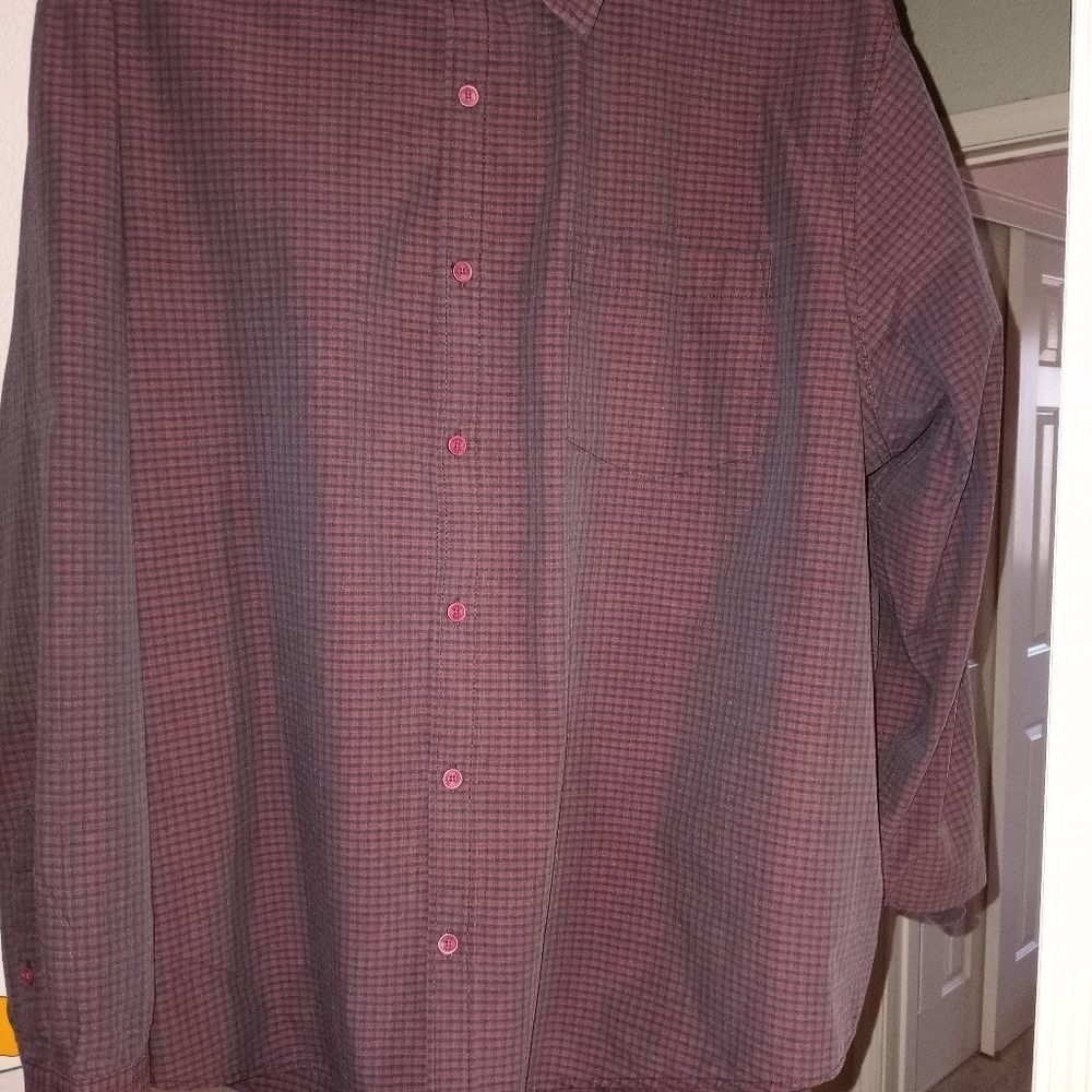 Haggar Men's Easy Care Button L/S Shirt Maroon Black Plaid Pocket Size 3XL
